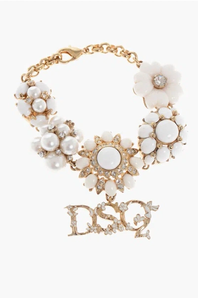 Dsquared2 Chain Bracelet With Flower Shaped Rhinestone Charms