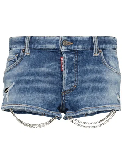 Dsquared2 Patchwork-detail Denim Mini Shorts In Blue