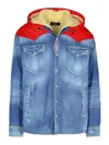 Dsquared2 Hooded Denim Jacket Zip Pockets In Blue