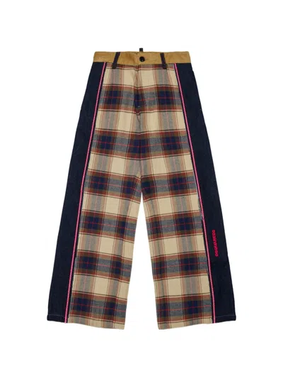 Dsquared2 Kids' 패널 체크 팬츠 In Multi