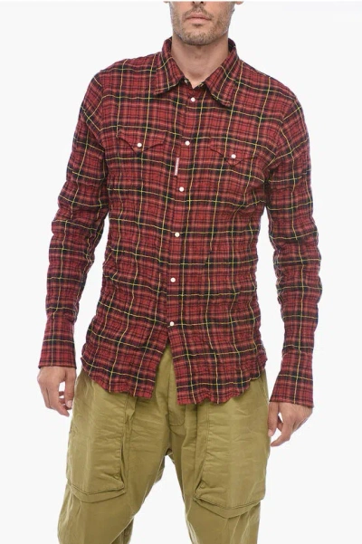 Dsquared2 Check-patterned Shirt With Wrinkled Effect In Red