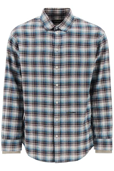 Dsquared2 Check Shirt With Layered Sleeves In Ivory Brown Green (blue)
