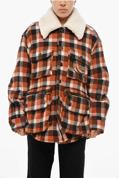 DSQUARED2 CHECKED AMERICANA FIELD UTILITY JACKET WITH FLEECE LINING