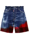 Dsquared2 Checked Colour-block Denim Shorts In Blue