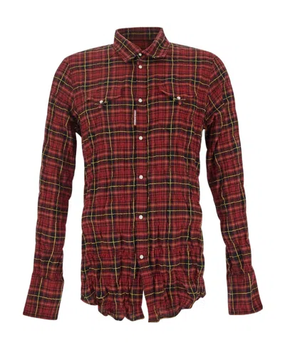 Dsquared2 Checked Cotton-blend Shirt In Brown