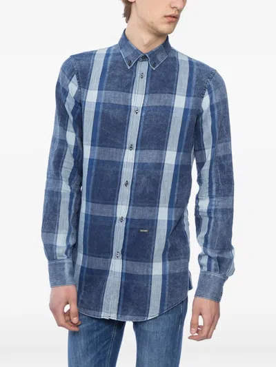 Dsquared2 Checked Denim Shirt In Blue