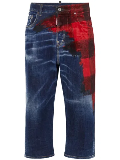 Dsquared2 Checked-panel Denim Jeans In Blue