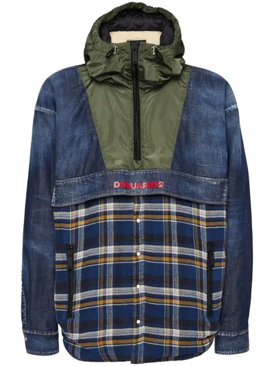 Dsquared2 Checked Panelled Denim Shirt In Blue