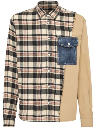 Dsquared2 Checked Patchwork Shirt In Neutrals