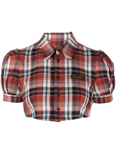 Dsquared2 Checked Puff-sleeve Shirt In Red