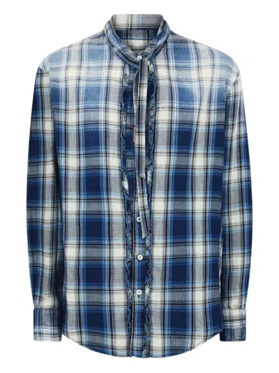 Dsquared2 Checked Ruffled Shirt In Blue