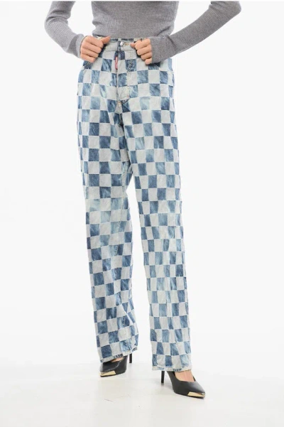 Dsquared2 Checked San Diego Fit Denims 25cm In Blu