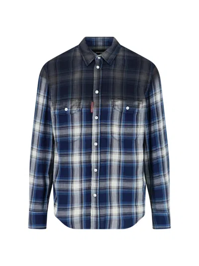 Dsquared2 Long Sleeve Shirt Button Cuffs Chest Pockets In Blue