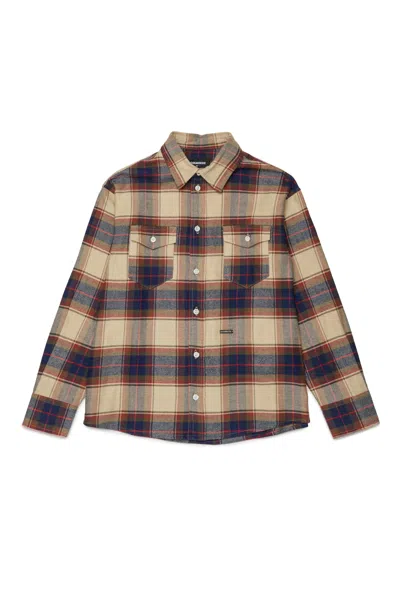 Dsquared2 Kids' Checked Shirt With Logo In Brown
