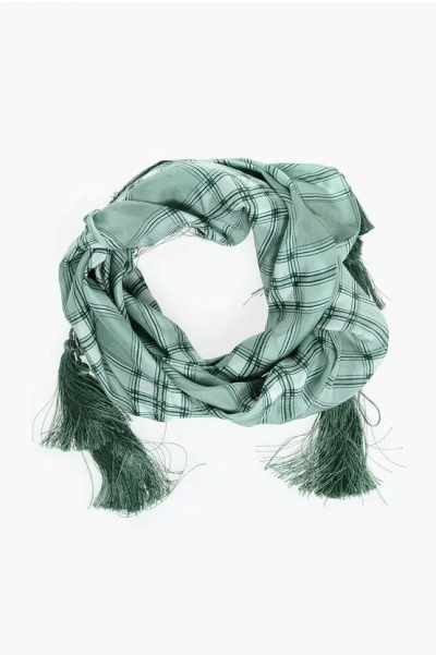 Dsquared2 Checked Silk Foulard With Tassels In Green