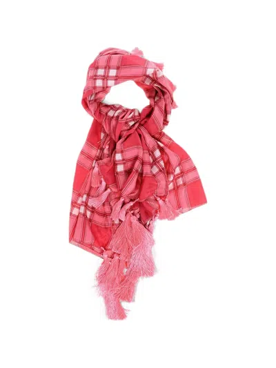 Dsquared2 Checked-pattern Tassel-trim Scarf In Pink