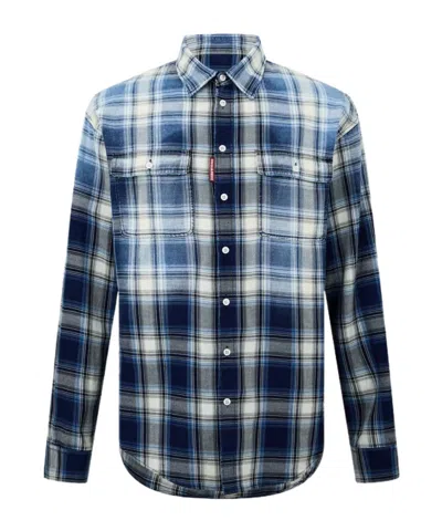 Dsquared2 Checkered Cotton Shirt In Blue
