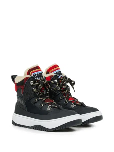 Dsquared2 Kids' Check-print Panelled Boots In Black