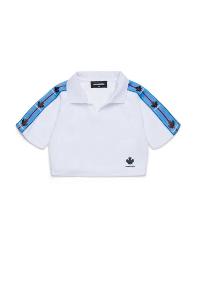 Dsquared2 Kids' Chenille Cropped T-shirt With Branded Ribbon In White
