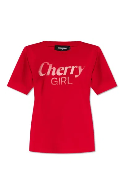 Dsquared2 Cherry Girl Crewneck T In Red