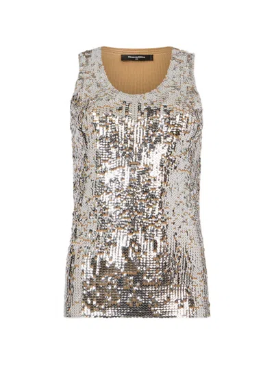 Dsquared2 Chic Night All Over Paillettes Tank Top In Brown