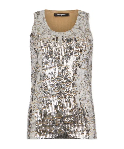 Dsquared2 Chic Night All Over Paillettes Tank Top In Silver