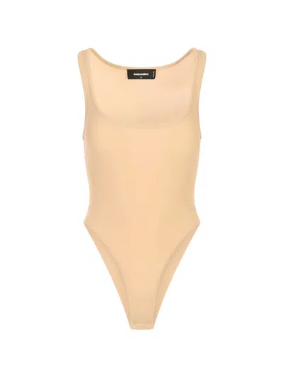 Dsquared2 Chic Night Ribbed-knit Bodysuit In Neutrals