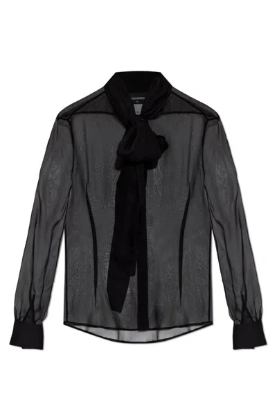 Dsquared2 Chiffon Pussy Bow Shirt In Black