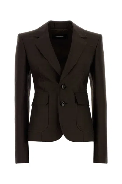 DSQUARED2 CHOCOLATE WOOL BLEND BIANCA BLAZER