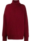 Dsquared2 Chunky Knit Turtleneck Pullover Sweater With Metallic Detail In Red