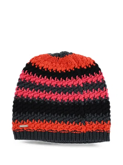 Dsquared2 Chunky-knit Striped Beanie Hat In Animal Print