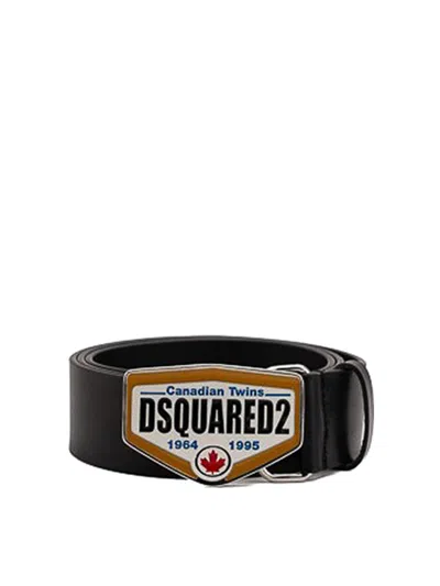 Dsquared2 Canadian Twins Leather Belt In Black