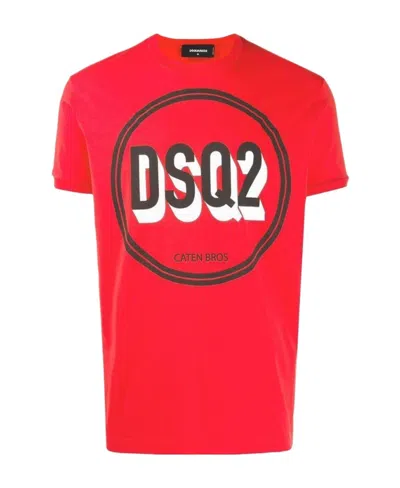Dsquared2 Circle Logo Printed T-shirt In Red