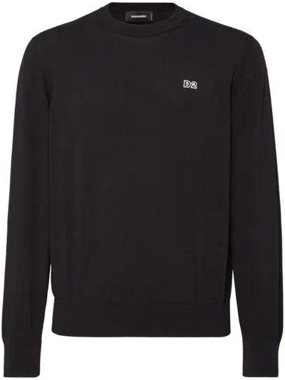 DSQUARED2 CLASSIC BLACK CREW-NECK SWEATER WITH RIBBED CUFFS