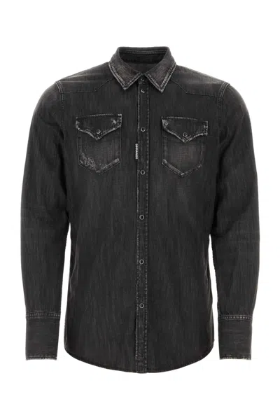 Dsquared2 Classic Black Denim Western Shirt For Men