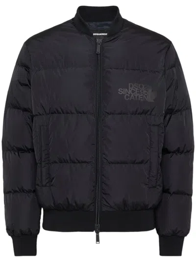 DSQUARED2 CLASSIC BLACK PUFFER BOMBER JACKET WITH RIBBED CUFFS