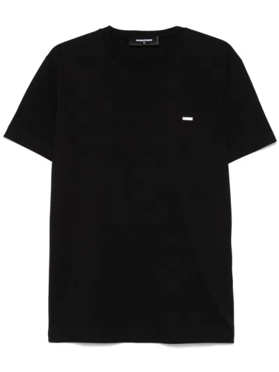 Dsquared2 Black Crewneck T-shirt With Patch Logo On The Front In Cotton Man
