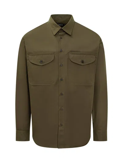 Dsquared2 Classic Cotton Shirt With Front Pockets In Dark Brown