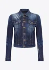 Dsquared2 Distressed Denim Jacket Buttoned Cuffs In Navy