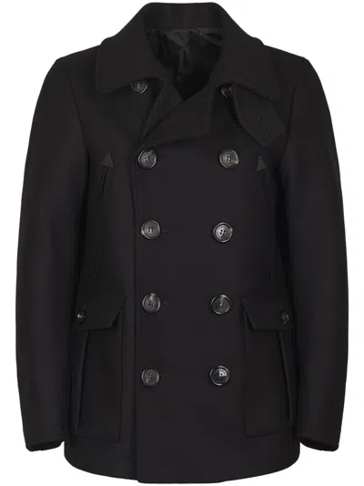 Dsquared2 Classic Double-breasted Felted Wool Peacoat In Black