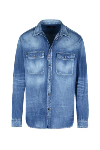 Dsquared2 Classic Fitted Denim Shirt In Blue
