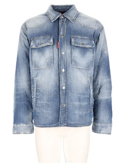Dsquared2 Classic Flap Pockets Cotton-blend Denim Shirt In Blue