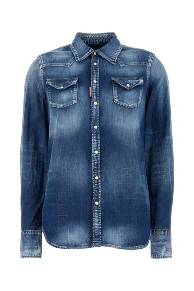 Dsquared2 Camicia Western In Denim Stretch  Donna In Blue