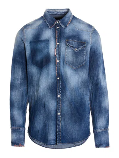 Dsquared2 Pocket Patch Denim Shirt In Light Blue