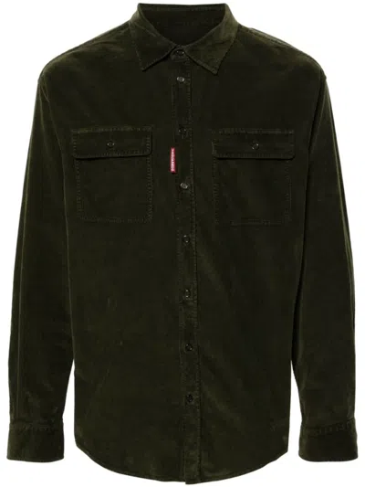 Dsquared2 Classic White Button-up Shirt With Textured Fabric And Chest Pockets In Black