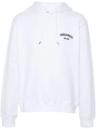 Dsquared2 Classic White Hoodie With Embroidered Logo And Adjustable Hood
