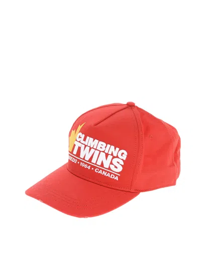 Dsquared2 Climbing Twins Logo Baseball Cap In Red