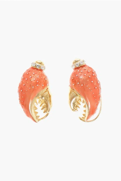 Dsquared2 Clip-on Earrings Shaped Like Crab Claw With Strass In Green