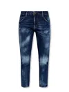 Dsquared2 Logo Patch Cropped Distressed Jeans In Blue