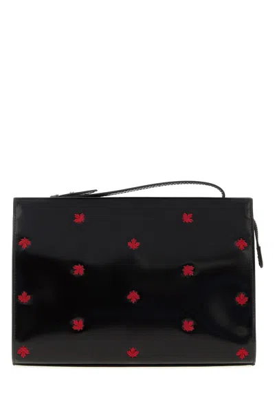 Dsquared2 Clutch Maple Leaf In Pelle Nera Uomo In Black